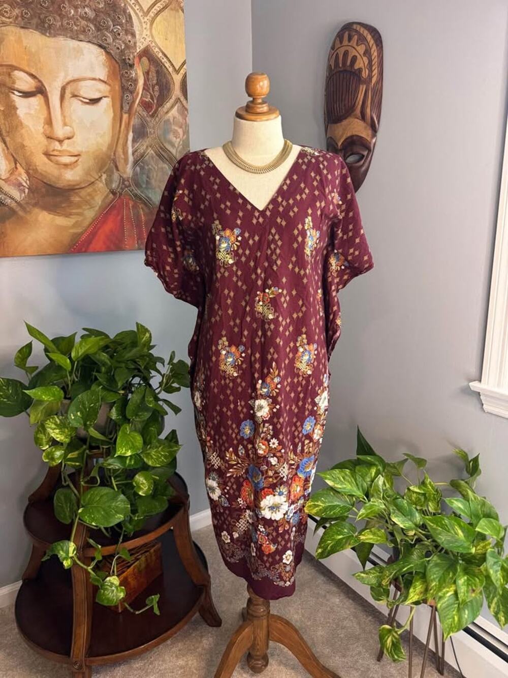 Vintage Boho Floral Kaftan Dress